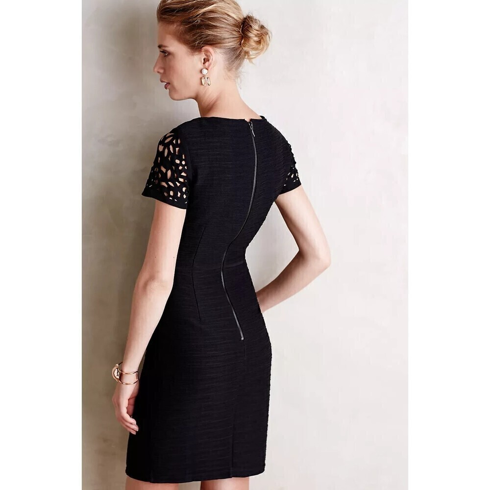 ANTHROPOLOGIE Maeve Black Nude Floral Lasercut Basalt Sheath Dress Office Size 2 - Picture 3 of 13